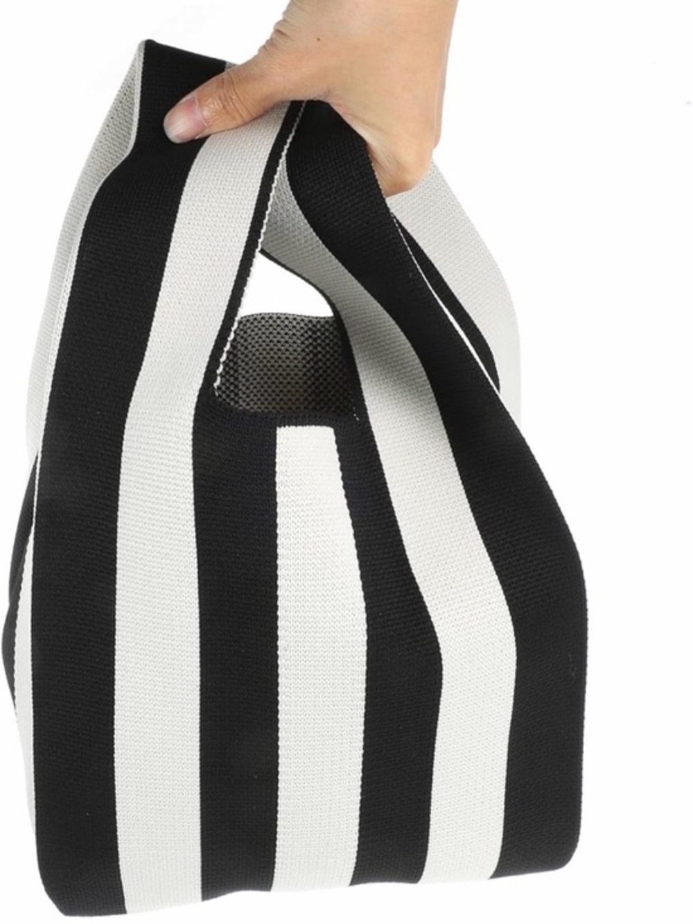 Hund Red Striped Black and White Knit Tote Bag with Built-In Handle